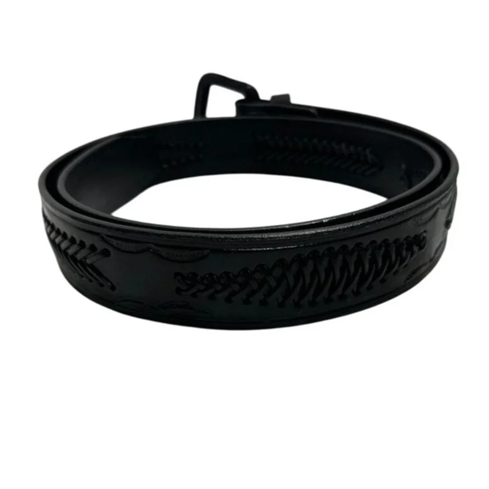 Leather Belt Men's Size 38 Made In Mexico braided Stitched‎ Black western unisex
